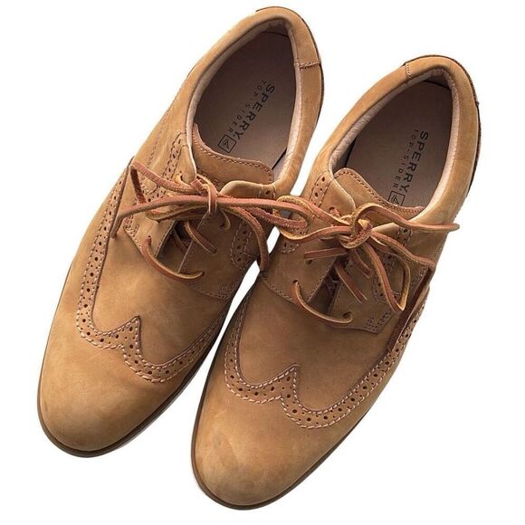 Sperry Top-Sider Light Tan Leather Wing-Tip Oxfords Men Size 9.5 M - Picture 2 of 9